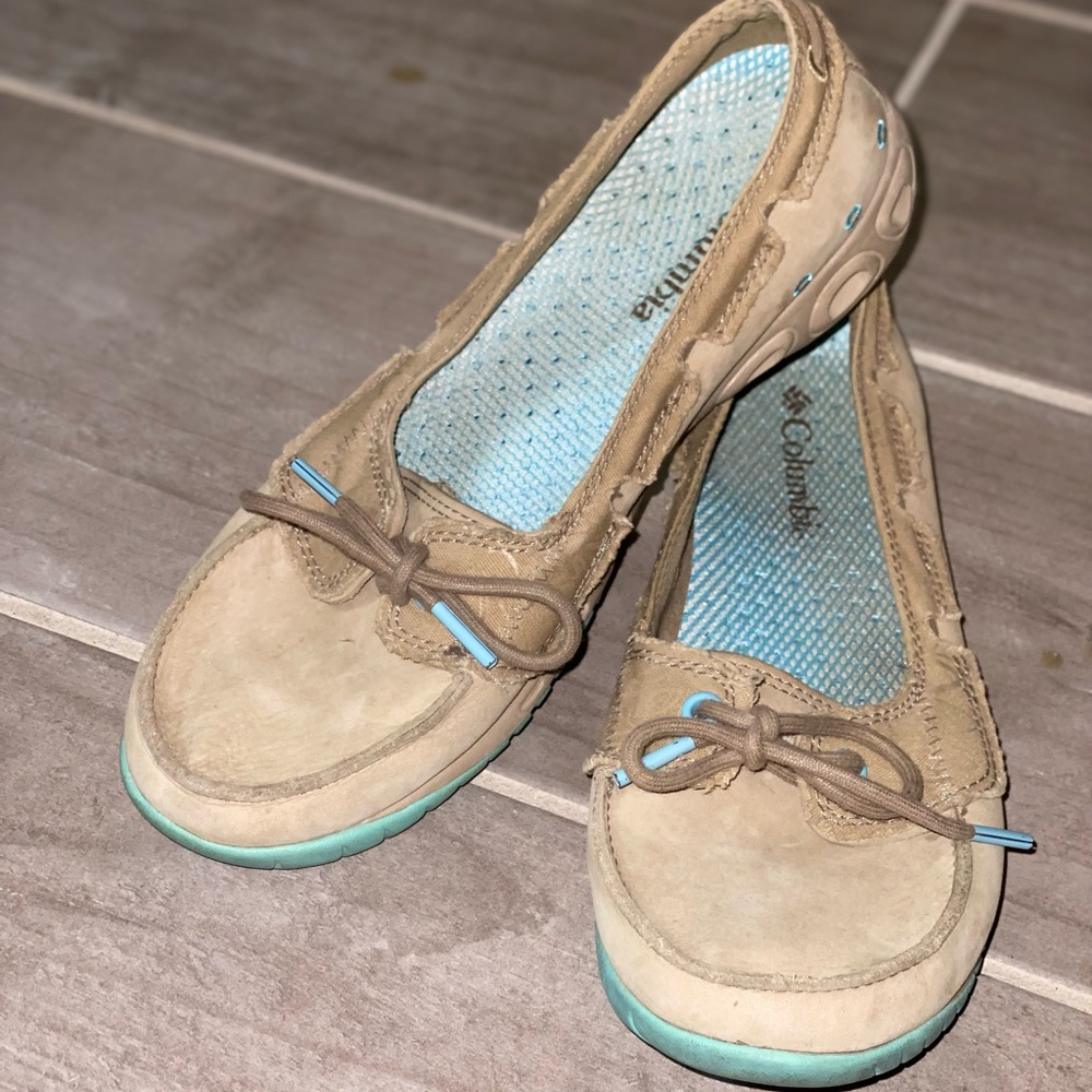 Columbia Omni-grip Women's Shoes SZ 9 Color Blue/brown Boat Deck